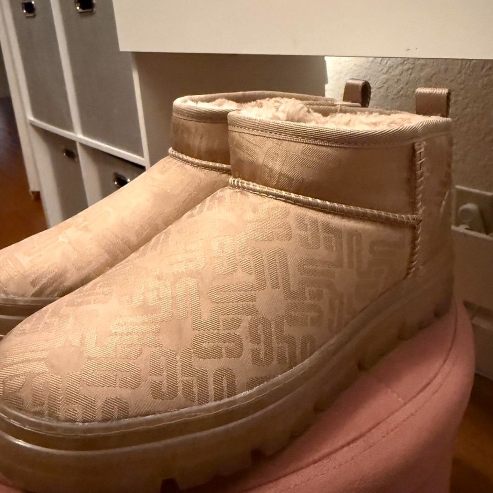 Beige Patterned Ankle Boots